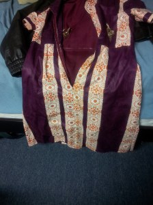 Tailored made african print dress with a brown jacket