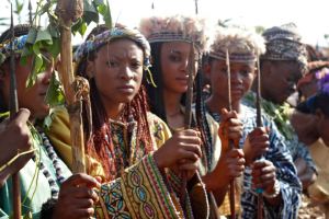Young Bamoun women during Nguon festival