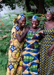 From the Northern Cameroon, colorful pagne worn by smiling women